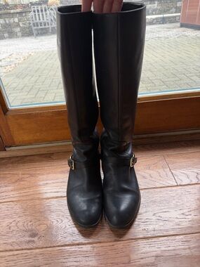 Ralph Lauren Black Leather Riding Boots with Buckle